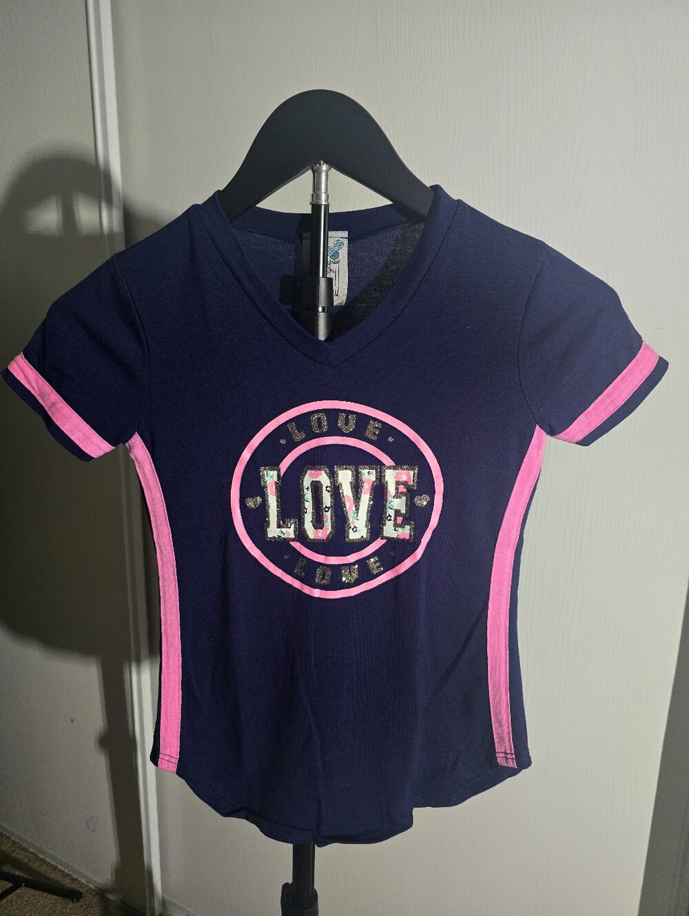 Kids Navy & Pink 'Love' Graphic V‑Neck Top
